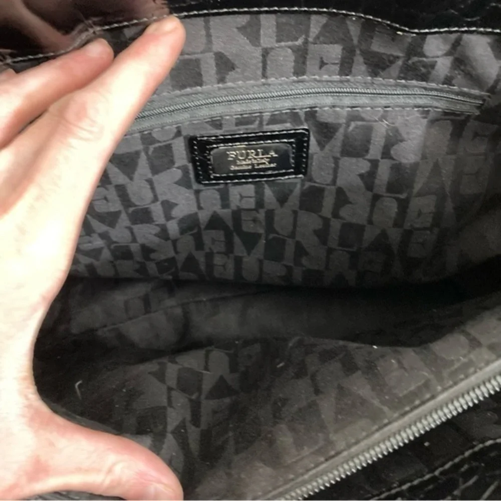 Furla black embossed leather multi compartment tote bag